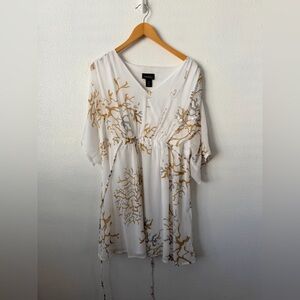 Lane Bryant White Tunic with Gold Coral Print